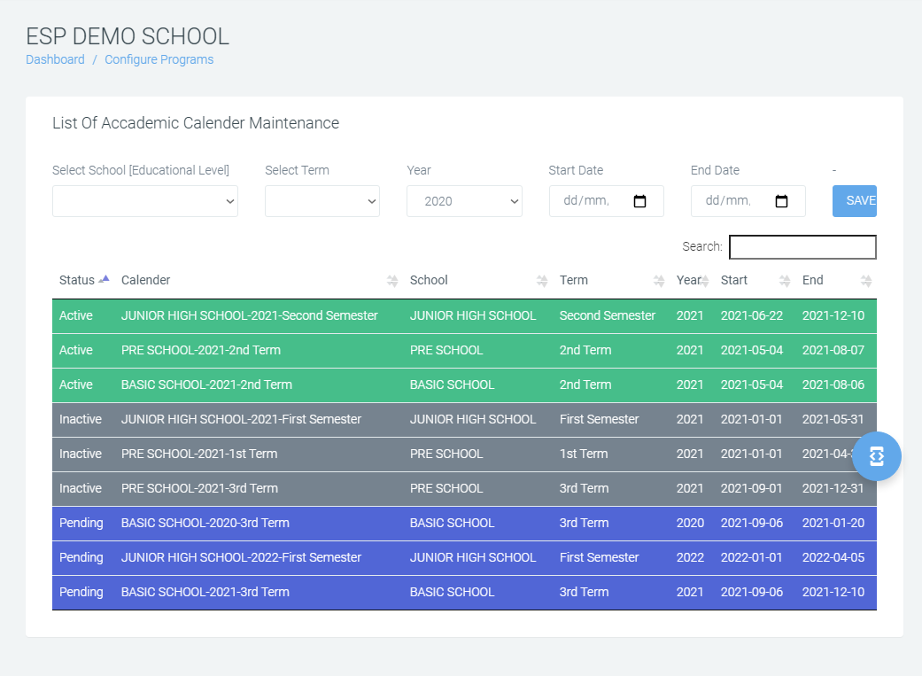 Academic Calendar